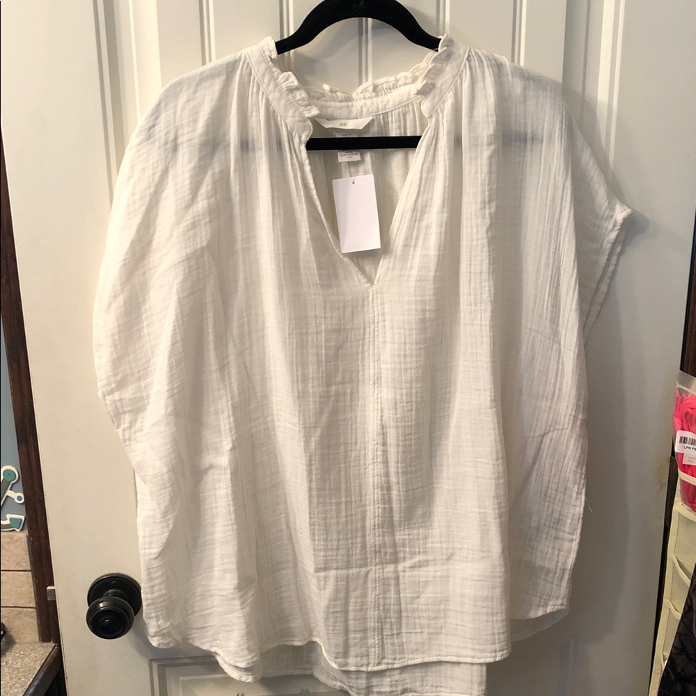 H&M White Gauze Split-Neck Tunic